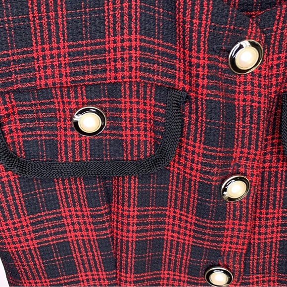 80s Vintage Black and Red Plaid Midi Dress Size Small - Picture 5 of 13